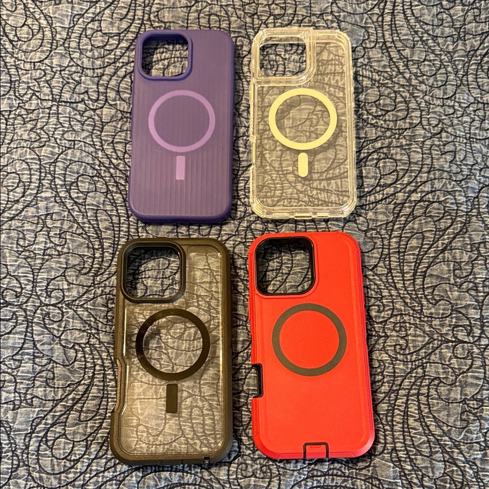 Protective Phone Case Set - Purple, Clear, Black, Red